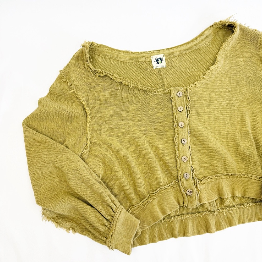 Free People X We The Free Golden Road Cardigan Curly Willow Mustard Olive Crop - Picture 6 of 15